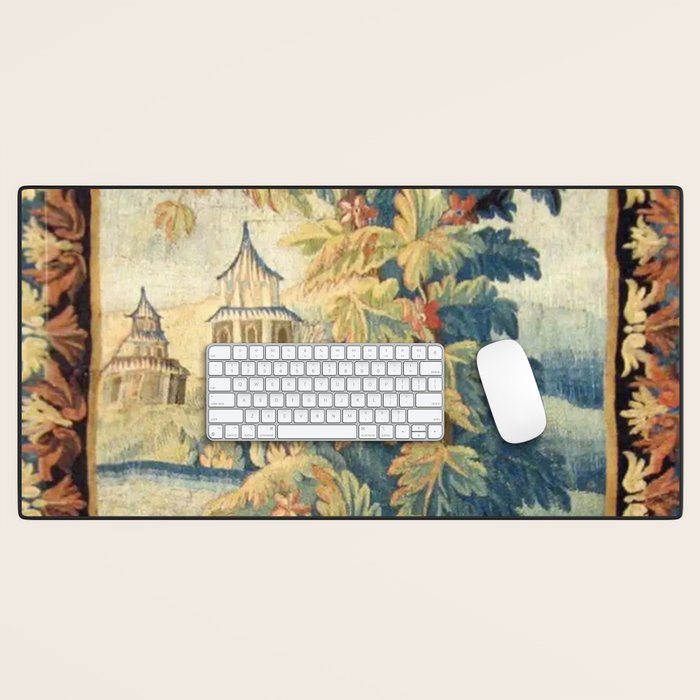 Antique 18th Century French Aubusson Chinoiserie Pagoda Tapestry Desk Mat Gallery Image 1