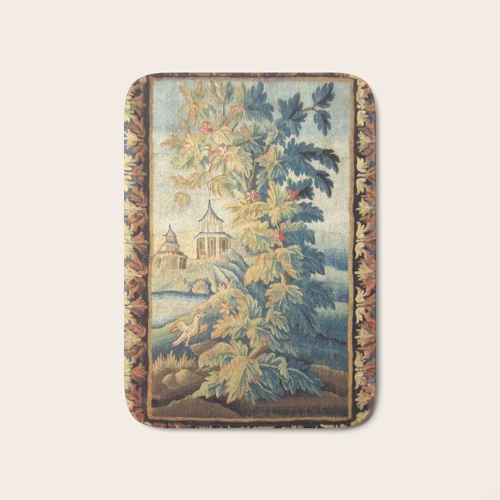 Antique 18th Century French Aubusson Chinoiserie Pagoda Tapestry Bath Mat Gallery Image 1