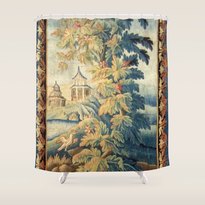 Antique 18th Century French Aubusson Chinoiserie Pagoda Tapestry Shower Curtain Gallery Image 1