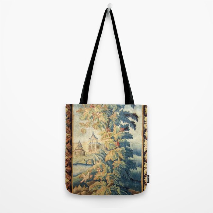 Antique 18th Century French Aubusson Chinoiserie Pagoda Tapestry Tote Bag Gallery Image 2