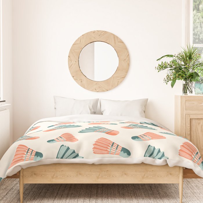 Orange and teal vintage badminton shuttlecocks Duvet Cover Gallery Image 3