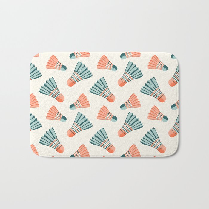 Orange and teal vintage badminton shuttlecocks Bath Mat Gallery Image 1
