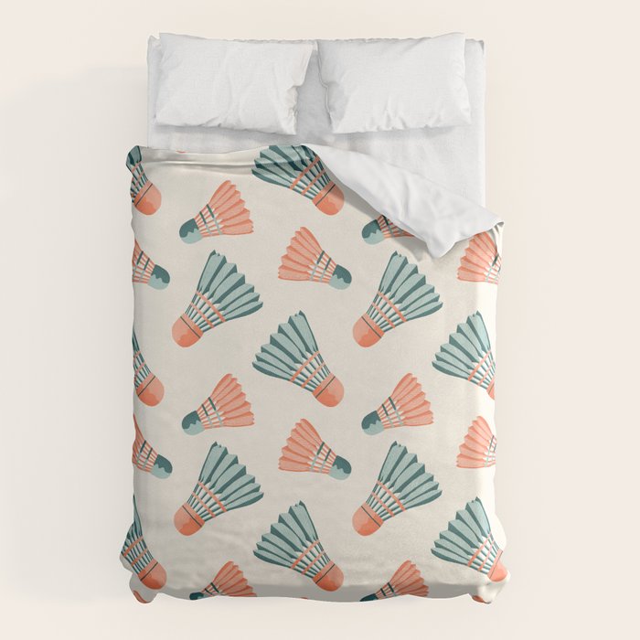 Orange and teal vintage badminton shuttlecocks Duvet Cover Gallery Image 1