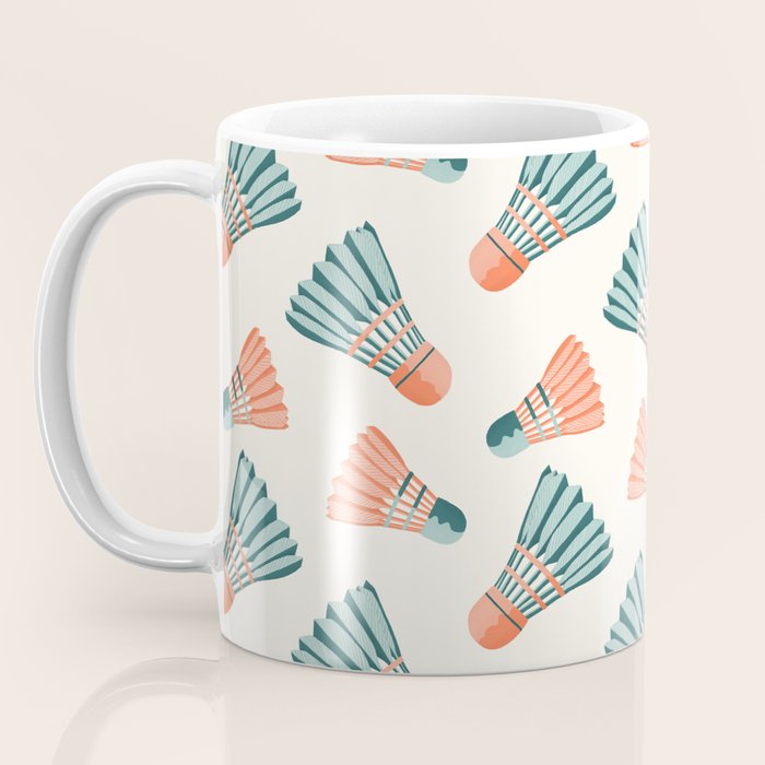 Orange and teal vintage badminton shuttlecocks Coffee Mug Gallery Image 3