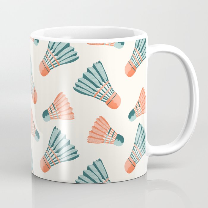 Orange and teal vintage badminton shuttlecocks Coffee Mug Gallery Image 1