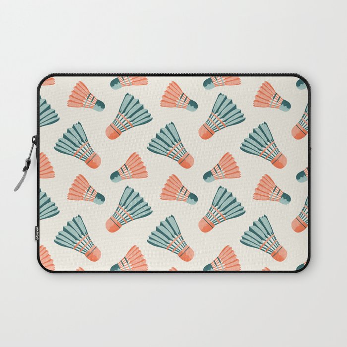 Orange and teal vintage badminton shuttlecocks Laptop Sleeve Gallery Image 1