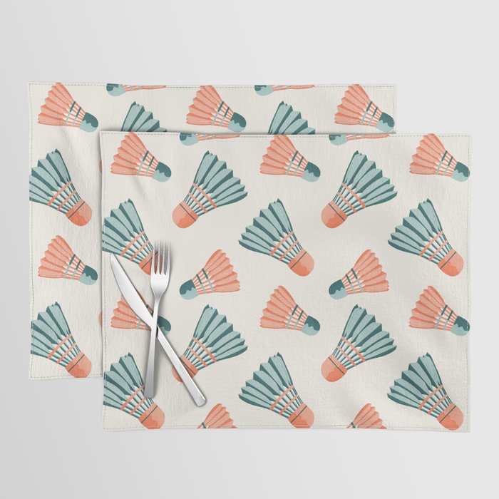 Orange and teal vintage badminton shuttlecocks Placemat Gallery Image 1