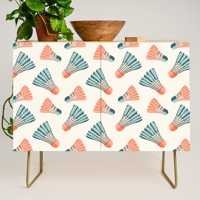 Orange and teal vintage badminton shuttlecocks Credenza Gallery Image 1