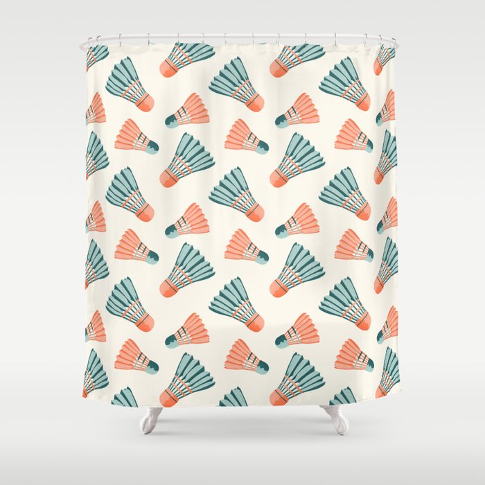 Orange and teal vintage badminton shuttlecocks Shower Curtain Gallery Image 1