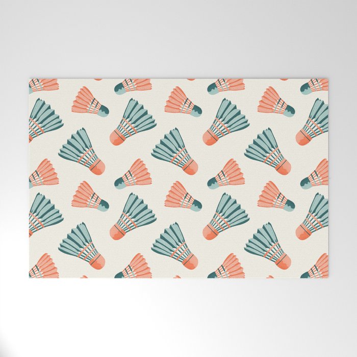 Orange and teal vintage badminton shuttlecocks Welcome Mat Gallery Image 1