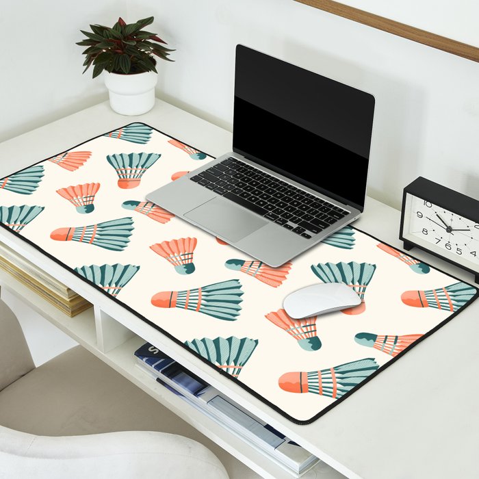 Orange and teal vintage badminton shuttlecocks Desk Mat Gallery Image 2