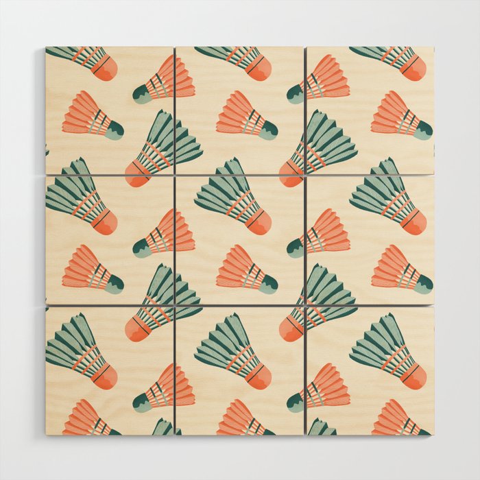 Orange and teal vintage badminton shuttlecocks Wood Wall Art Gallery Image 1