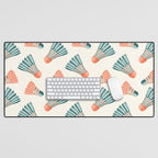 Orange and teal vintage badminton shuttlecocks Desk Mat Gallery Image 1