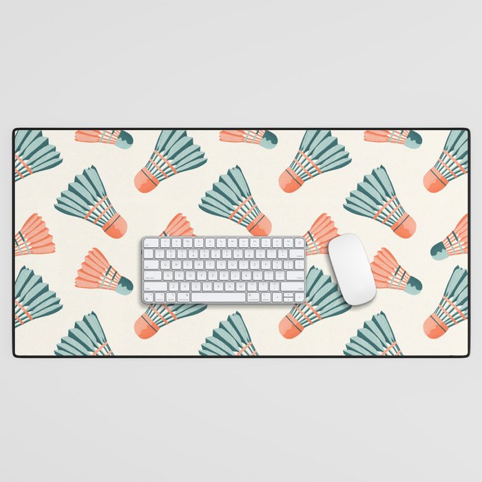 Orange and teal vintage badminton shuttlecocks Desk Mat Gallery Image 1