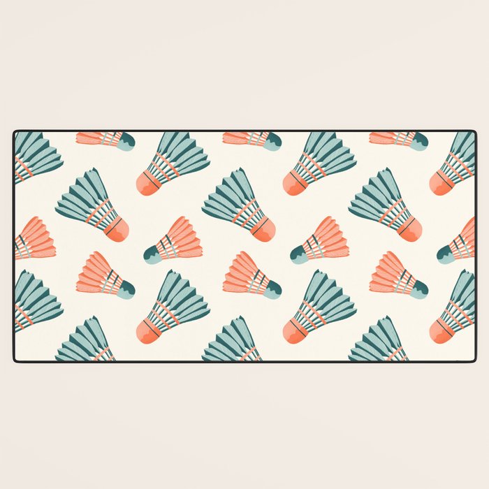 Orange and teal vintage badminton shuttlecocks Desk Mat Gallery Image 3