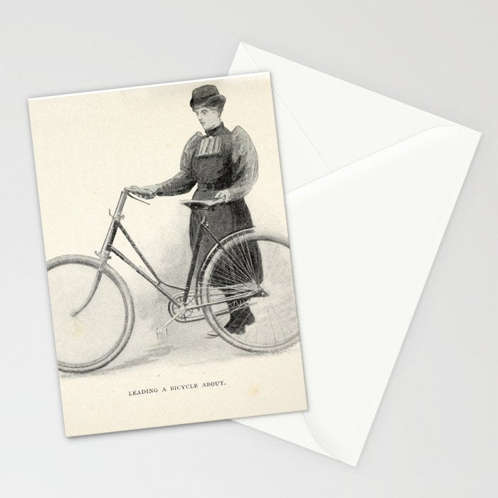 "Leading a Bicycle About" from "Bicycling for Ladies" by Maria E. Ward, 1896 Stationery Card Gallery Image 2