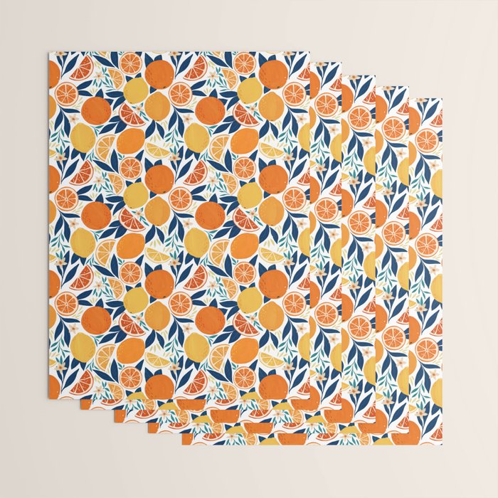 Citrus Fruits - Blue and Orange Wrapping Paper Gallery Image 3