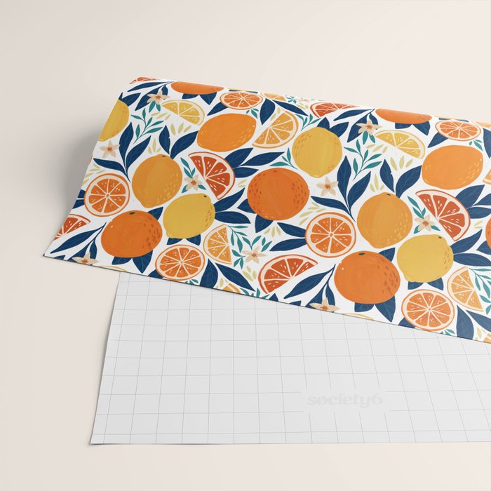 Citrus Fruits - Blue and Orange Wrapping Paper Gallery Image 2