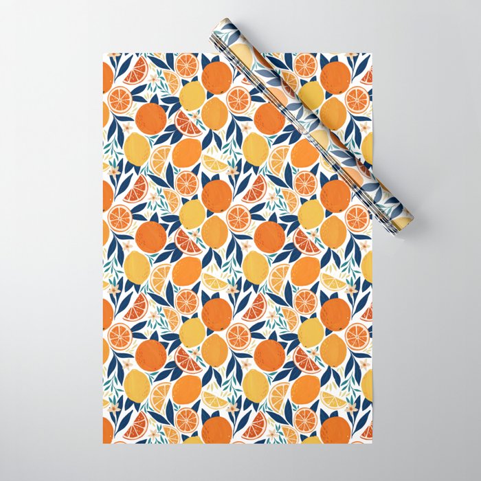 Citrus Fruits - Blue and Orange Wrapping Paper Gallery Image 1