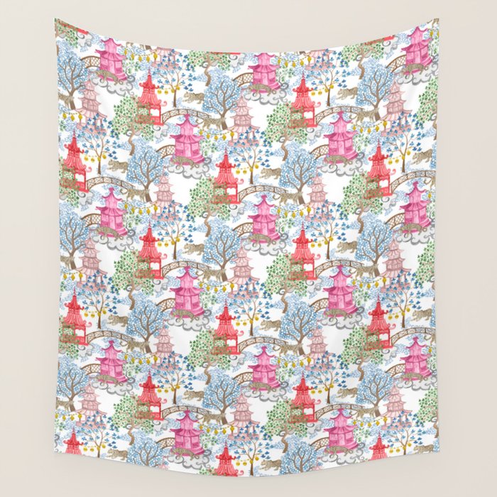 Multi Color Leopards in Pagoda Forest Wall Tapestry Gallery Image 4