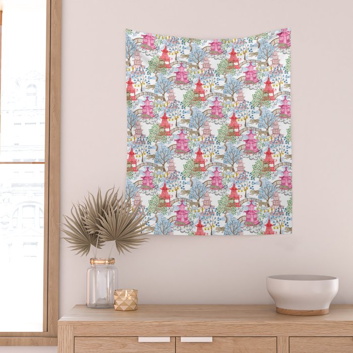Multi Color Leopards in Pagoda Forest Wall Tapestry Gallery Image 2