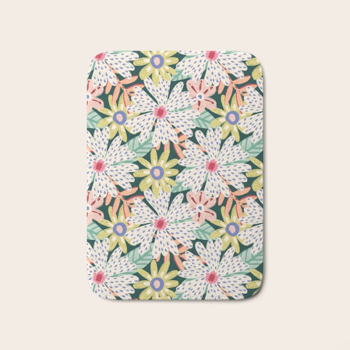 Summer Bloom - Dark Green Background  Bath Mat Gallery Image 1