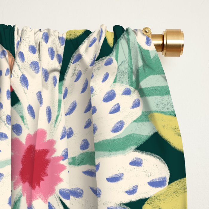 Summer Bloom - Dark Green Background  Window Curtain Gallery Image 2