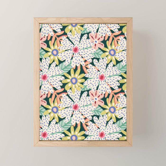 Summer Bloom - Dark Green Background  Mini Art Print Gallery Image 1