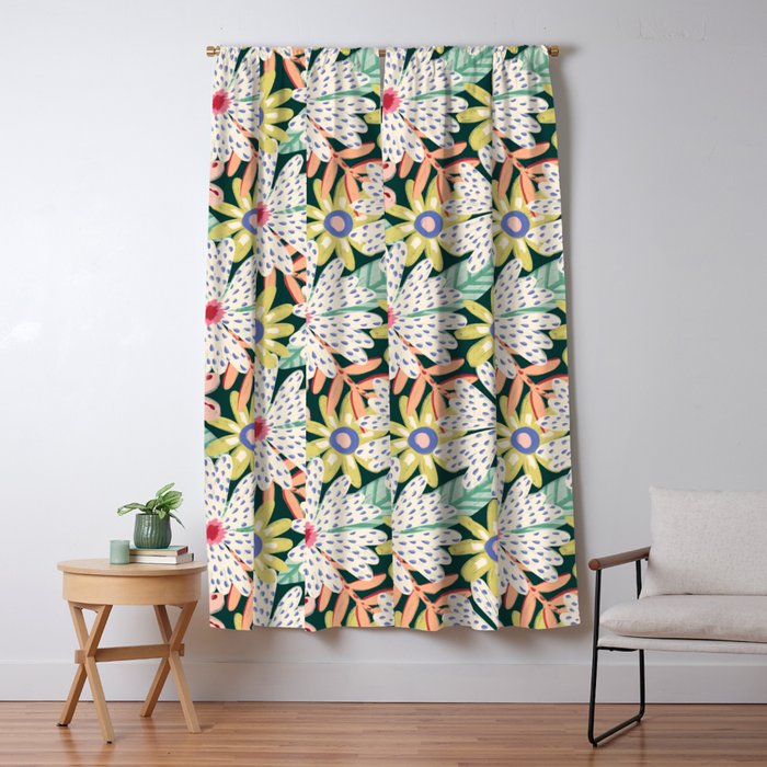 Summer Bloom - Dark Green Background  Window Curtain Gallery Image 5