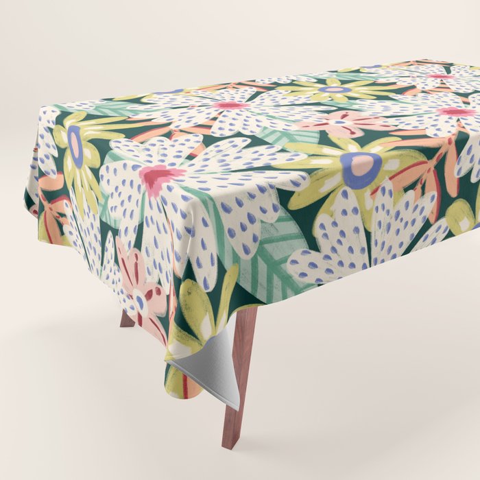 Summer Bloom - Dark Green Background  Tablecloth Gallery Image 1