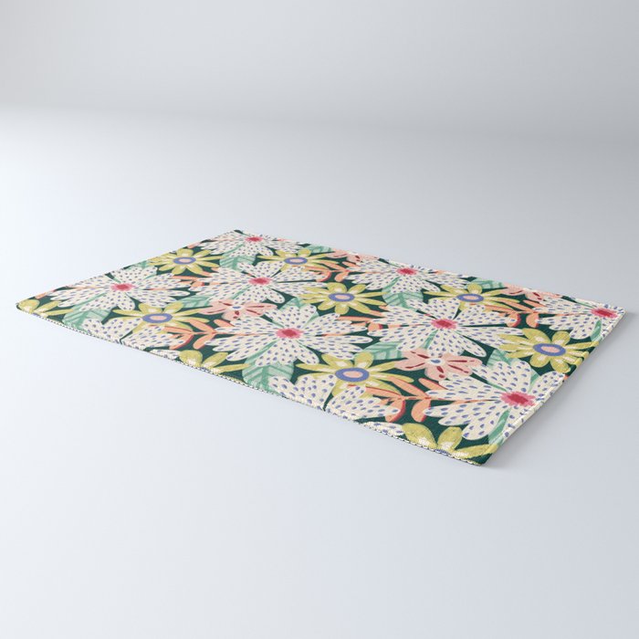 Summer Bloom - Dark Green Background  Rug Gallery Image 3