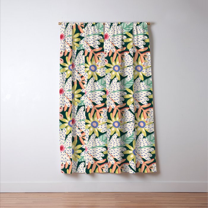 Summer Bloom - Dark Green Background  Window Curtain Gallery Image 3
