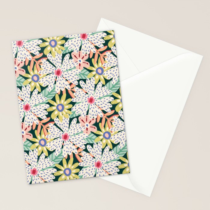 Summer Bloom - Dark Green Background  Stationery Card Gallery Image 2