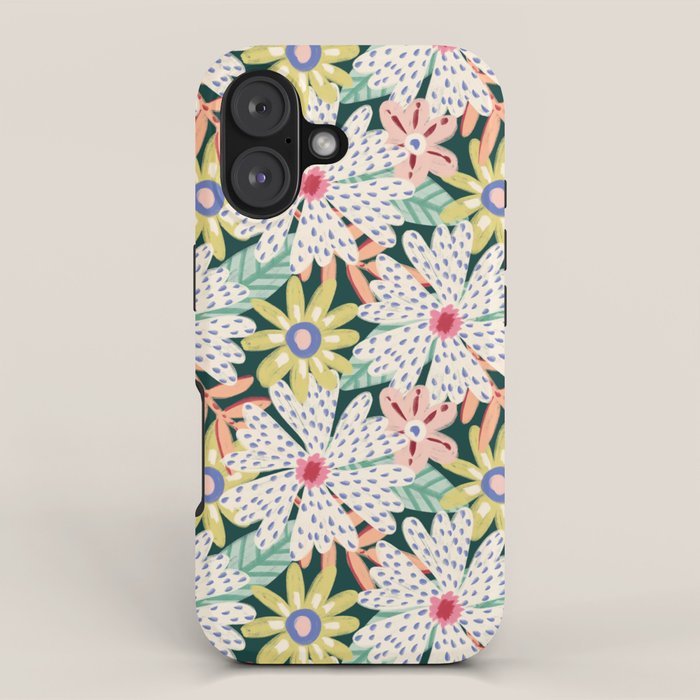 Summer Bloom - Dark Green Background  iPhone Case Gallery Image 1
