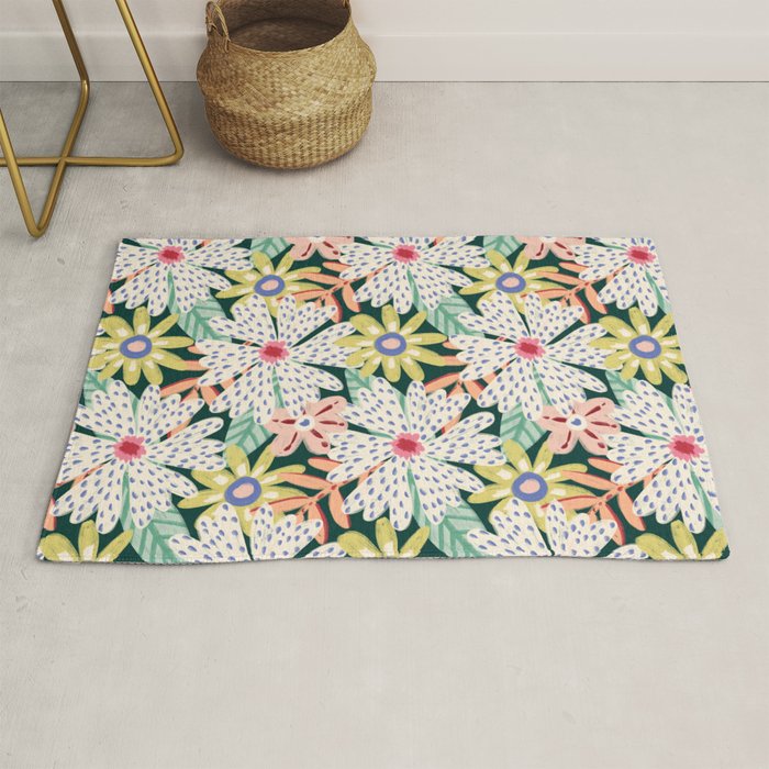 Summer Bloom - Dark Green Background  Rug Gallery Image 1