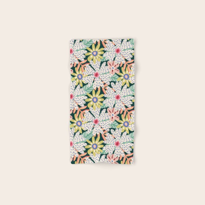 Summer Bloom - Dark Green Background  Bath Towel Gallery Image 1