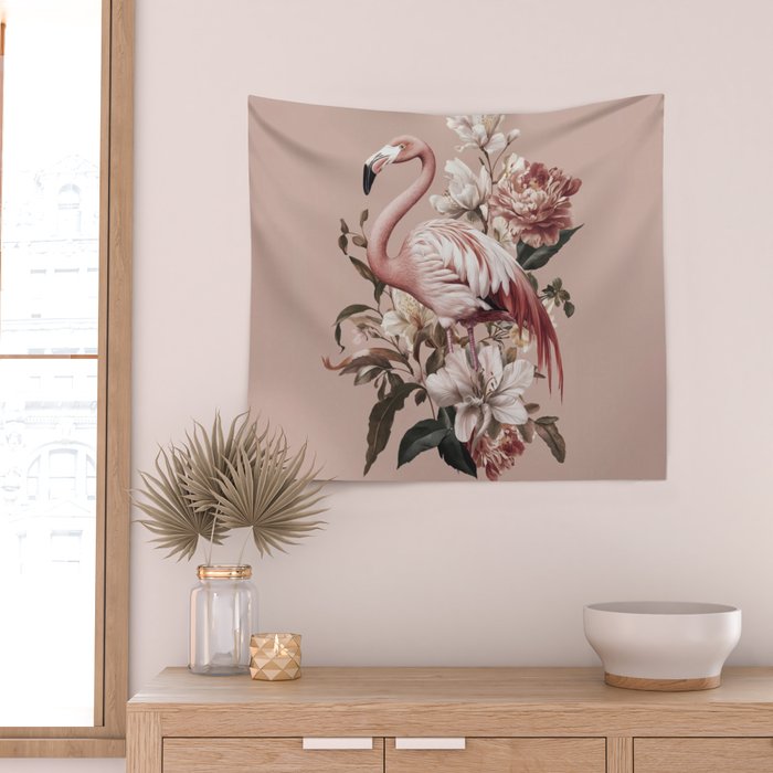 Floral Flamingo Romantic Serenade Wall Tapestry Gallery Image 2