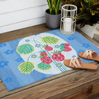Sweet Strawberry Plant Friends in Sky Blue & Pink Outdoor Rug Gallery Image 2