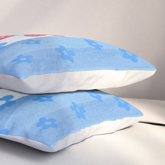 Sweet Strawberry Plant Friends in Sky Blue & Pink Pillow Sham Gallery Image 3