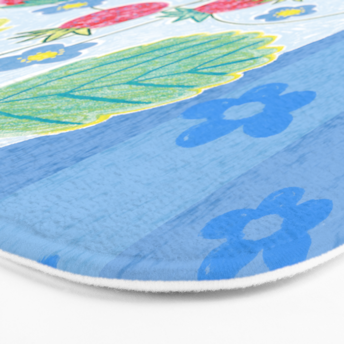 Sweet Strawberry Plant Friends in Sky Blue & Pink Bath Mat Gallery Image 3
