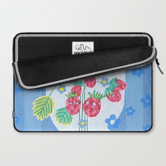 Sweet Strawberry Plant Friends in Sky Blue & Pink Laptop Sleeve Gallery Image 2