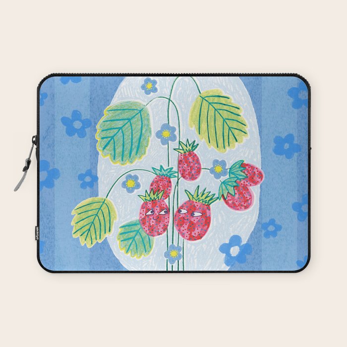 Sweet Strawberry Plant Friends in Sky Blue & Pink Laptop Sleeve Gallery Image 1