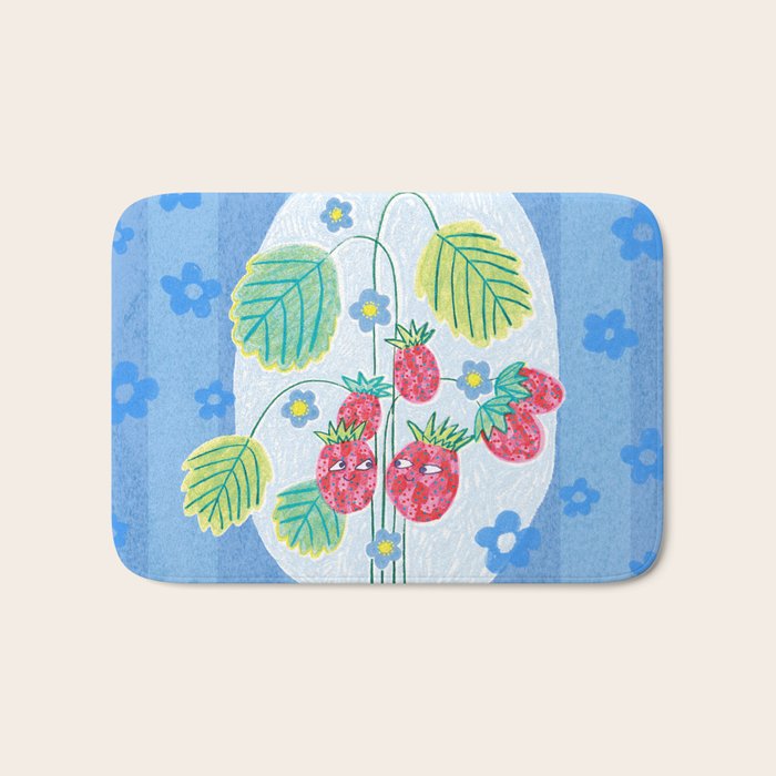Sweet Strawberry Plant Friends in Sky Blue & Pink Bath Mat Gallery Image 1