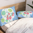 Sweet Strawberry Plant Friends in Sky Blue & Pink Pillow Sham Gallery Image 2
