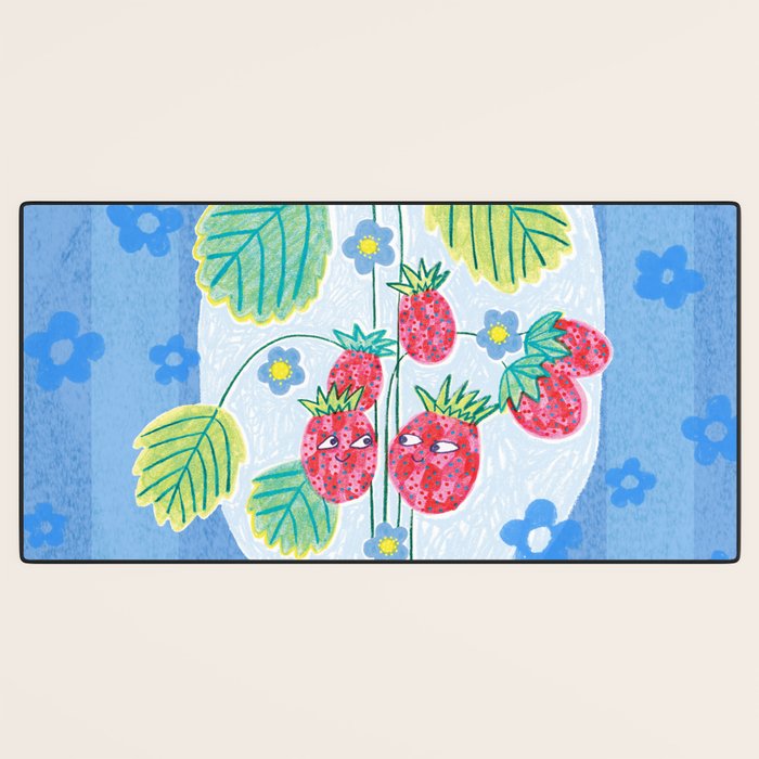 Sweet Strawberry Plant Friends in Sky Blue & Pink Desk Mat Gallery Image 3