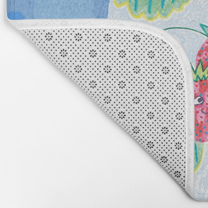 Sweet Strawberry Plant Friends in Sky Blue & Pink Bath Mat Gallery Image 2