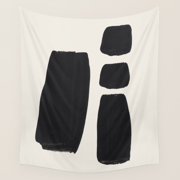 Mid Century Modern Minimalist Abstract Art Brush Strokes Black & White Ink Art Square Shapes Wall Tapestry Gallery Image 4