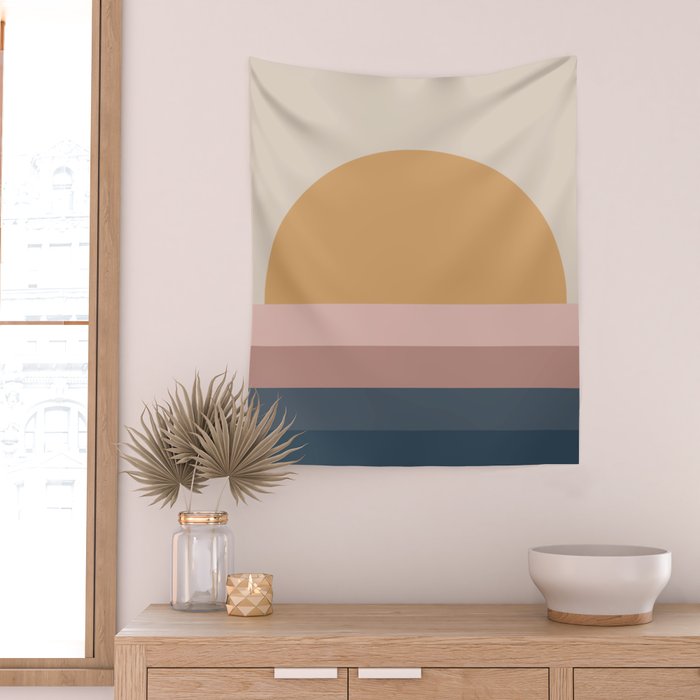 Minimal Retro Sunset - Earthy Neutral Wall Tapestry Gallery Image 2