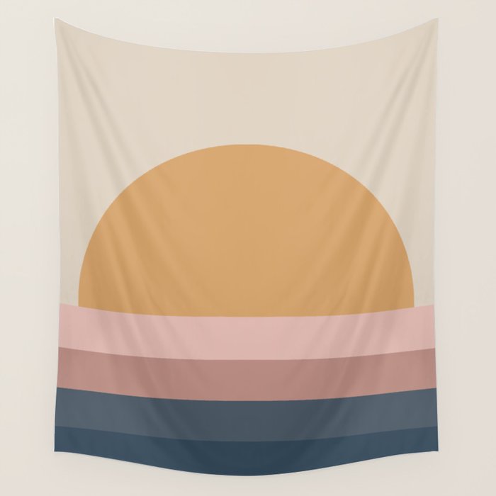 Minimal Retro Sunset - Earthy Neutral Wall Tapestry Gallery Image 4