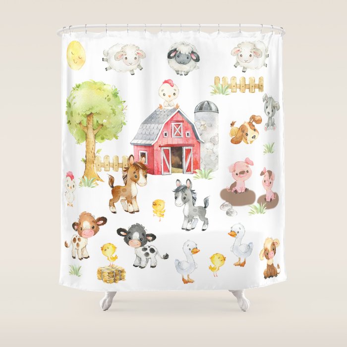 Watercolor Farm Animals Shower Curtain Gallery Image 1